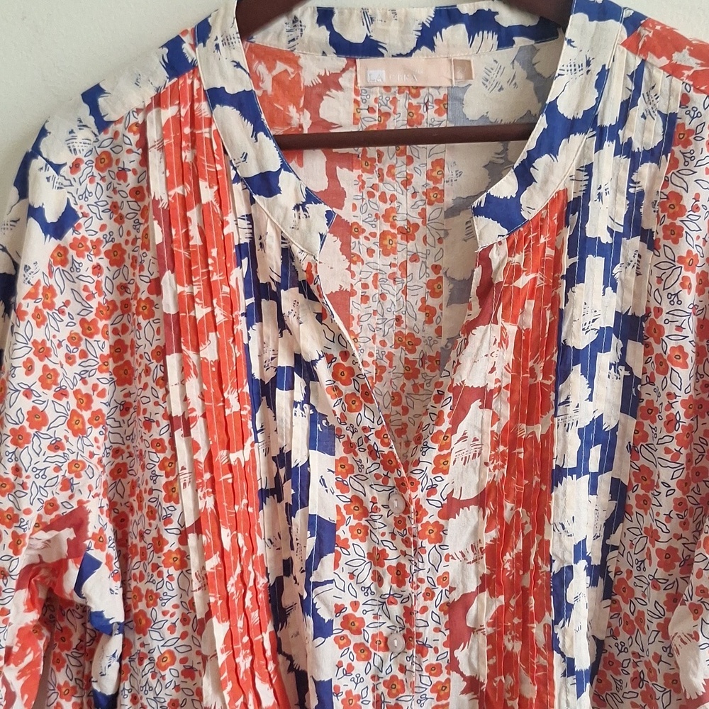 LA Cera Cotton Orange Blue Floral Button Down Tunic Size 2X - Picture 5 of 9